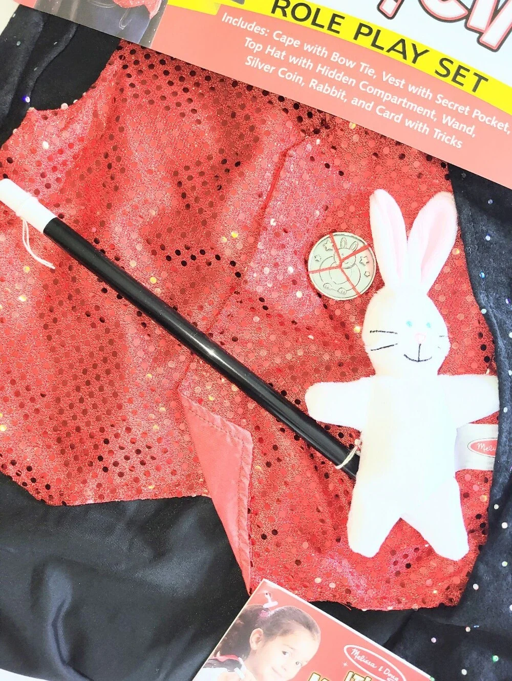 NWT Melissa & Doug Magician Costume Pretend Play Role Play Set Cap Hat Wand More